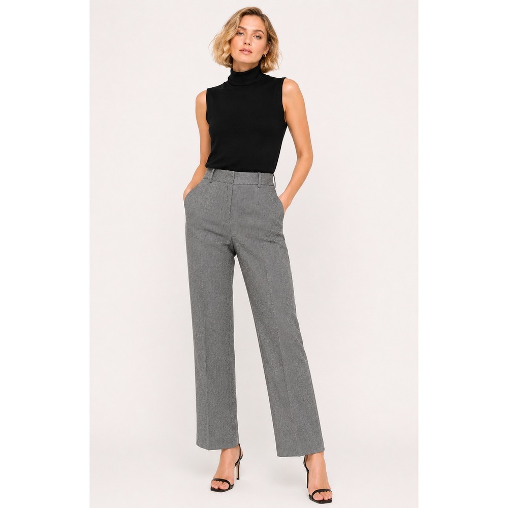 Talbots Women Italian Wool Herringbone Straight‎ Leg Pants Black White  Size 6